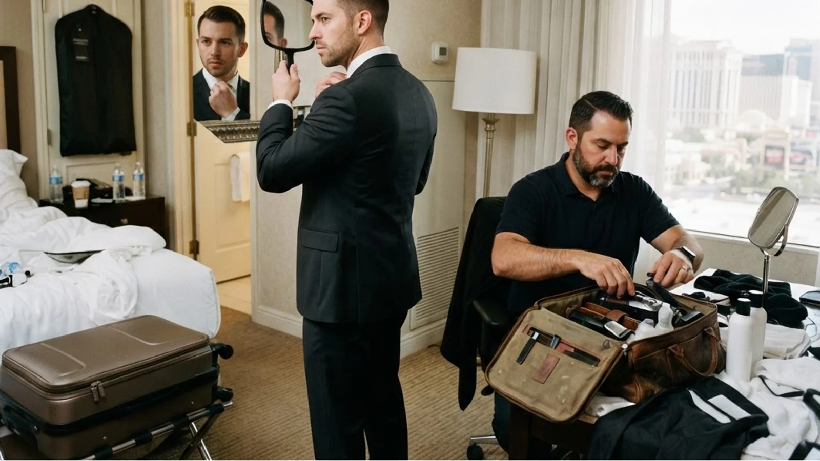 Executive mobile barber service before business presentation in Las Vegas