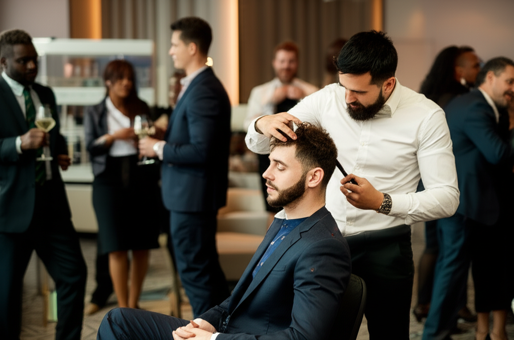 Group mobile barber sessions in Las Vegas hotel rooms - bachelor parties and business teams