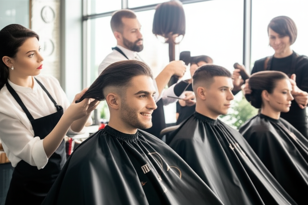 Wedding party getting haircuts from SLYYYDEKUTZ mobile barber service