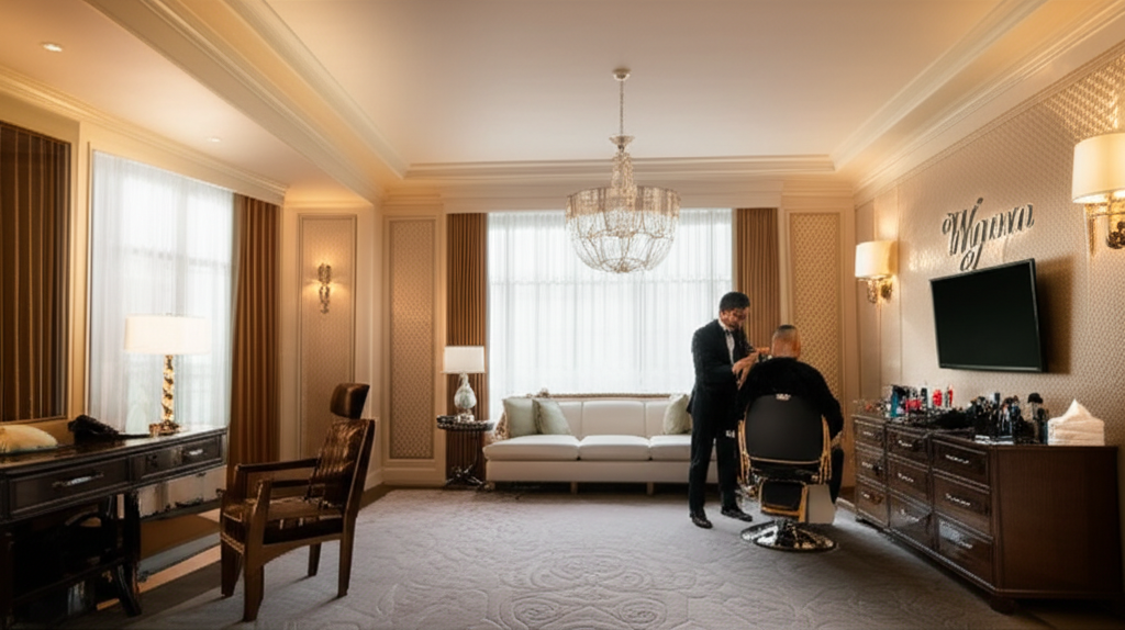 Professional hotel staff grooming service at luxury Las Vegas property