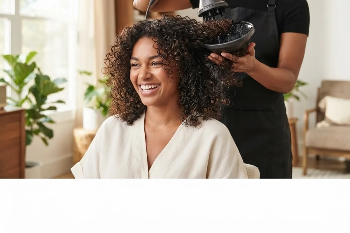 Mobile hairstylist shaping and finishing natural curls